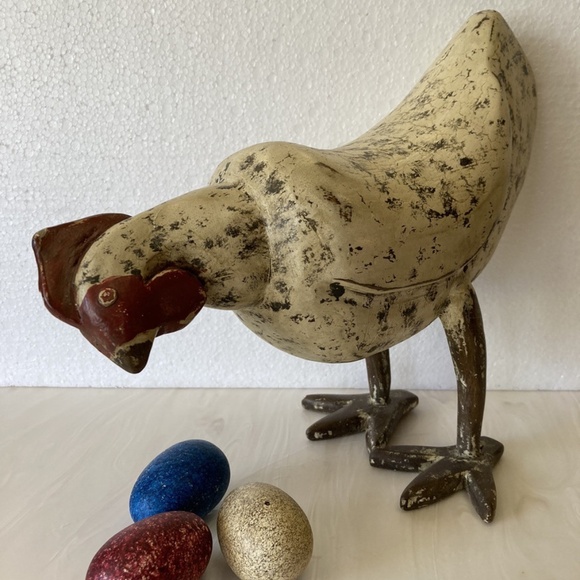 Vintage Smith & Hawken Carved Teak Wood Hen w/eggs FOLK ART French Farm Country - Picture 1 of 13